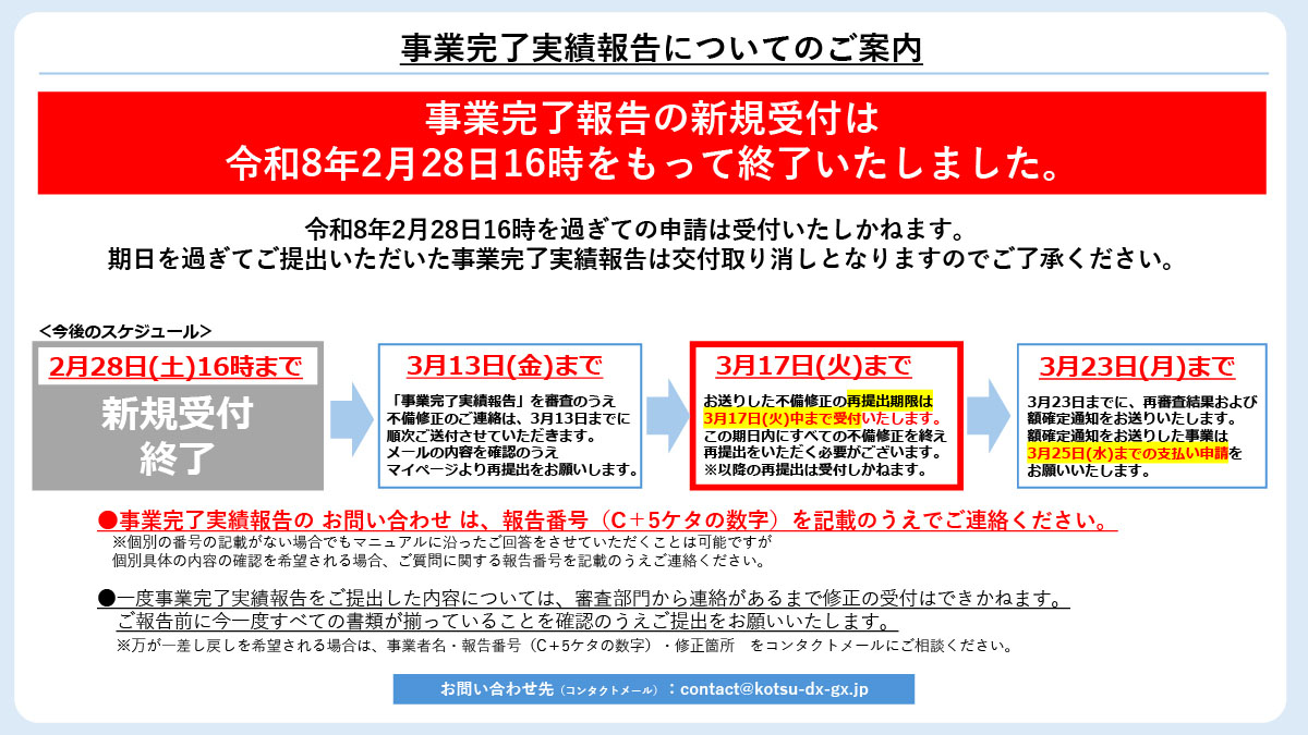 事業完了実績報告についてのご案内